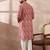 Men pink silk blend printed mandarin collar straight kurta