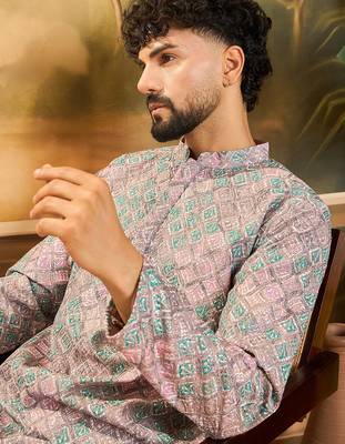 Men mauve viscose rayon abstract embroidered straight kurta 2
