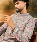Men mauve viscose rayon abstract embroidered straight kurta