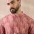 Men pink silk blend printed mandarin collar straight kurta