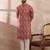 Men pink silk blend printed mandarin collar straight kurta