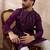 Men purple silk blend embroidered mandarin collar straight kurta