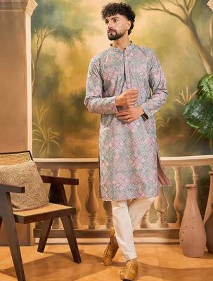 Men mauve viscose rayon abstract embroidered straight kurta 3