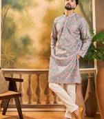 Men mauve viscose rayon abstract embroidered straight kurta