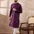 Men purple silk blend embroidered mandarin collar straight kurta