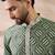 Men green silk blend embroidered mandarin collar straight kurta