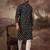 Men black viscose rayon geometric embroidered straight kurta