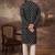 Men black viscose rayon geometric embroidered straight kurta