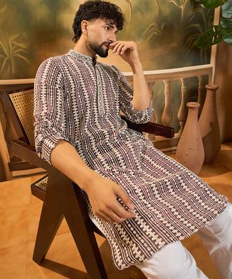 Men purple viscose rayon shibori embroidered straight kurta 1