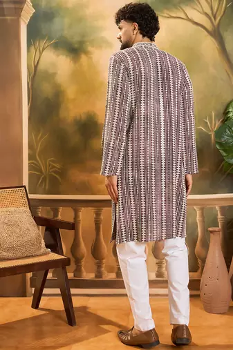 Men purple viscose rayon shibori embroidered straight kurta