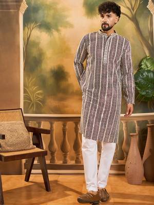 Men purple viscose rayon shibori embroidered straight kurta 5