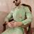 Men green silk blend printed mandarin collar straight kurta