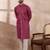Men pink silk blend printed mandarin collar straight kurta