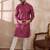 Men pink silk blend printed mandarin collar straight kurta