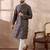 Men black silk blend printed mandarin collar straight kurta