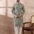 Men green silk blend printed mandarin collar straight kurta with trouser