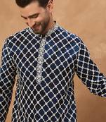 Men blue viscose rayon shibori embroidered straight kurta