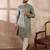 Men green silk blend printed mandarin collar straight kurta with trouser