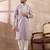 Men lavender silk blend embroidered mandarin collar straight kurta with trouser