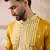 Men yellow silk blend embroidered mandarin collar straight kurta with trouser