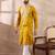 Men yellow silk blend embroidered mandarin collar straight kurta with trouser
