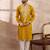 Men yellow silk blend embroidered mandarin collar straight kurta with trouser