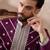 Men purple silk blend embroidered mandarin collar straight kurta with trouser