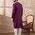 Men purple silk blend embroidered mandarin collar straight kurta with trouser
