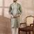 Men green silk blend embroidered mandarin collar straight kurta with trouser