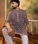 Men purple viscose rayon shibori embroidered straight kurta