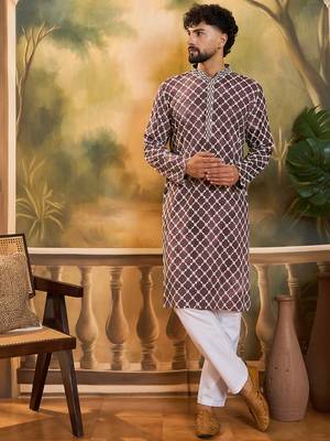 Men purple viscose rayon shibori embroidered straight kurta 2