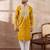 Men yellow silk blend embroidered mandarin collar straight kurta with trouser
