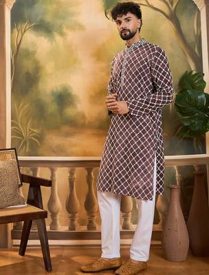 Men purple viscose rayon shibori embroidered straight kurta 3