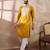 Men yellow silk blend embroidered mandarin collar straight kurta with trouser