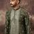 Men green silk blend solid embroidered straight kurta