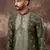 Men green silk blend solid embroidered straight kurta