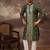 Men green silk blend solid embroidered straight kurta