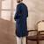 Men navy blue silk blend embroidered mandarin collar straight kurta with trouser