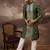 Men green silk blend solid embroidered straight kurta