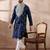 Men navy blue silk blend embroidered mandarin collar straight kurta with trouser