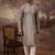 Men grey silk blend solid embroidered straight kurta