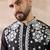 Men black silk blend embroidered mandarin collar straight kurta with trouser