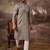 Men grey silk blend solid embroidered straight kurta