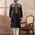 Men black silk blend embroidered mandarin collar straight kurta with trouser