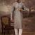 Men grey silk blend solid embroidered straight kurta