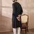 Men black silk blend embroidered mandarin collar straight kurta with trouser