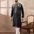 Men black silk blend embroidered mandarin collar straight kurta with trouser
