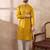 Men mustard silk blend embroidered mandarin collar straight kurta with trouser