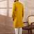 Men mustard silk blend embroidered mandarin collar straight kurta with trouser