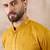 Men mustard silk blend embroidered mandarin collar straight kurta with trouser